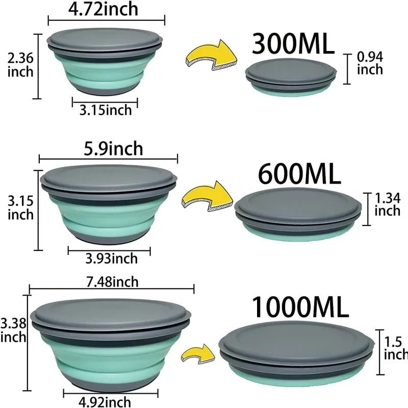 Boîte à déjeuner pliable en Silicone, bol de Camping, boîte à salade, couvercle extensible conteneur de stockage des aliments, boîte à Bento 3 pièces/ensemble - Maxi cuise